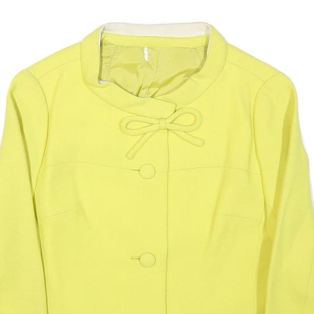 Womens Yellow Wool Blend Button Jacket XS Plain Classic Fit Bow Detail