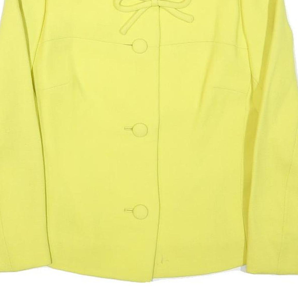 Womens Yellow Wool Blend Button Jacket XS Plain Classic Fit Bow Detail