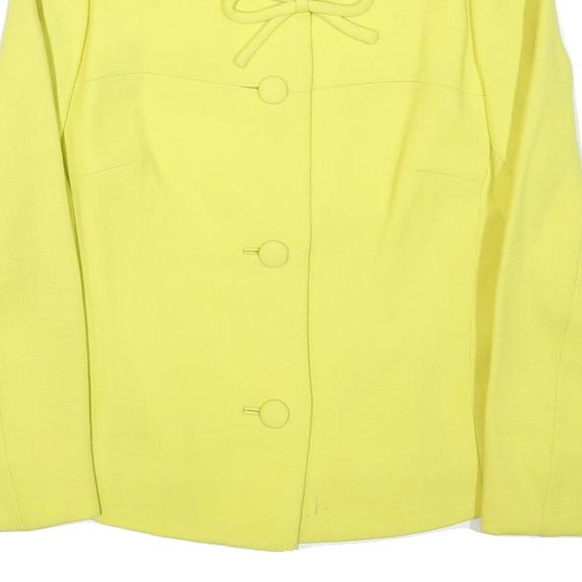 Womens Yellow Wool Blend Button Jacket XS Plain Classic Fit Bow Detail