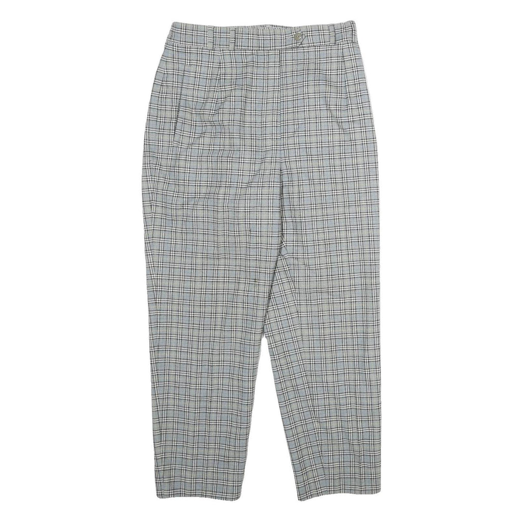 PRIESS Womens Wool Blend Grey Checked Regular Fit Straight Leg Trousers W28 L26