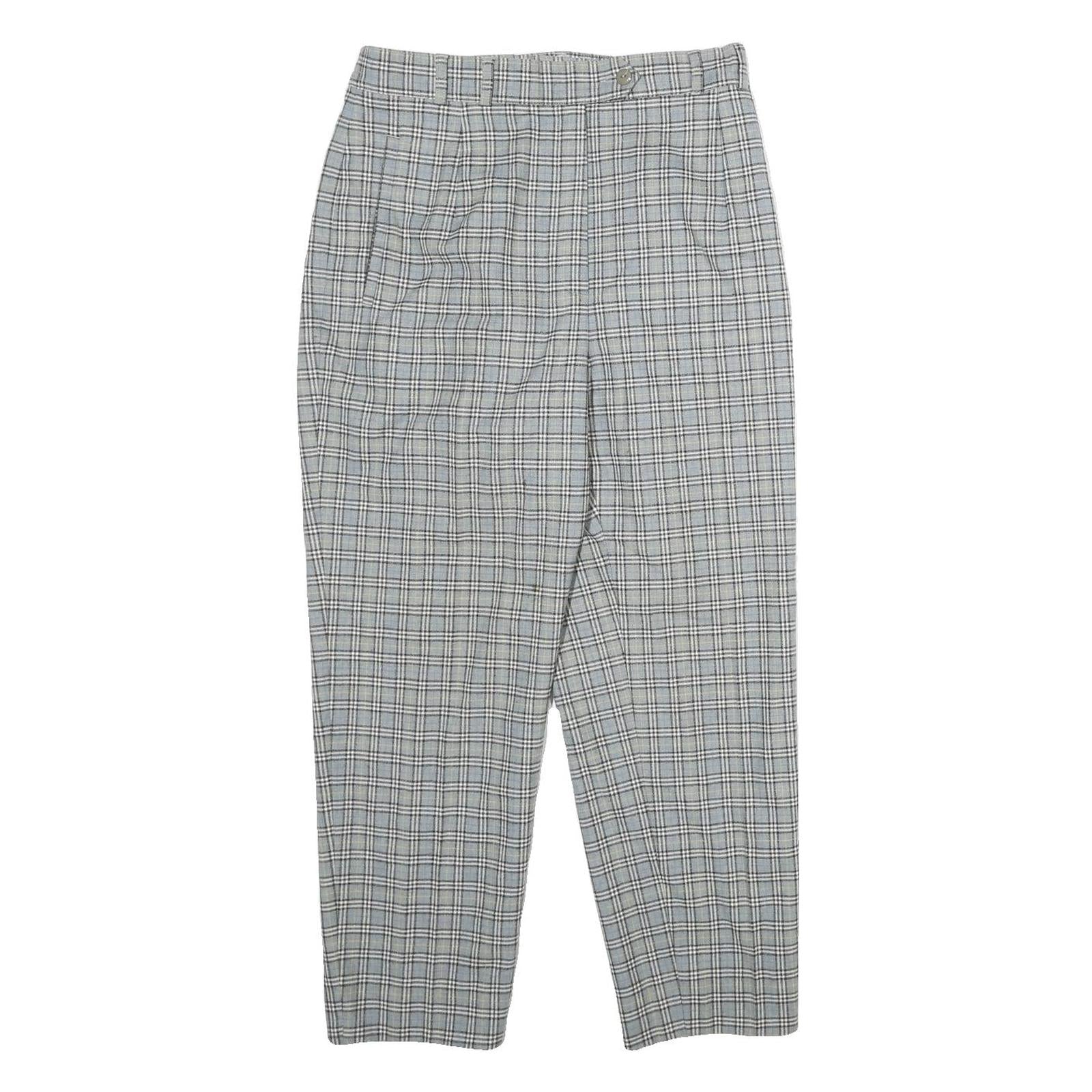 PRIESS Womens Wool Blend Grey Checked Regular Fit Straight Leg Trousers W28 L26