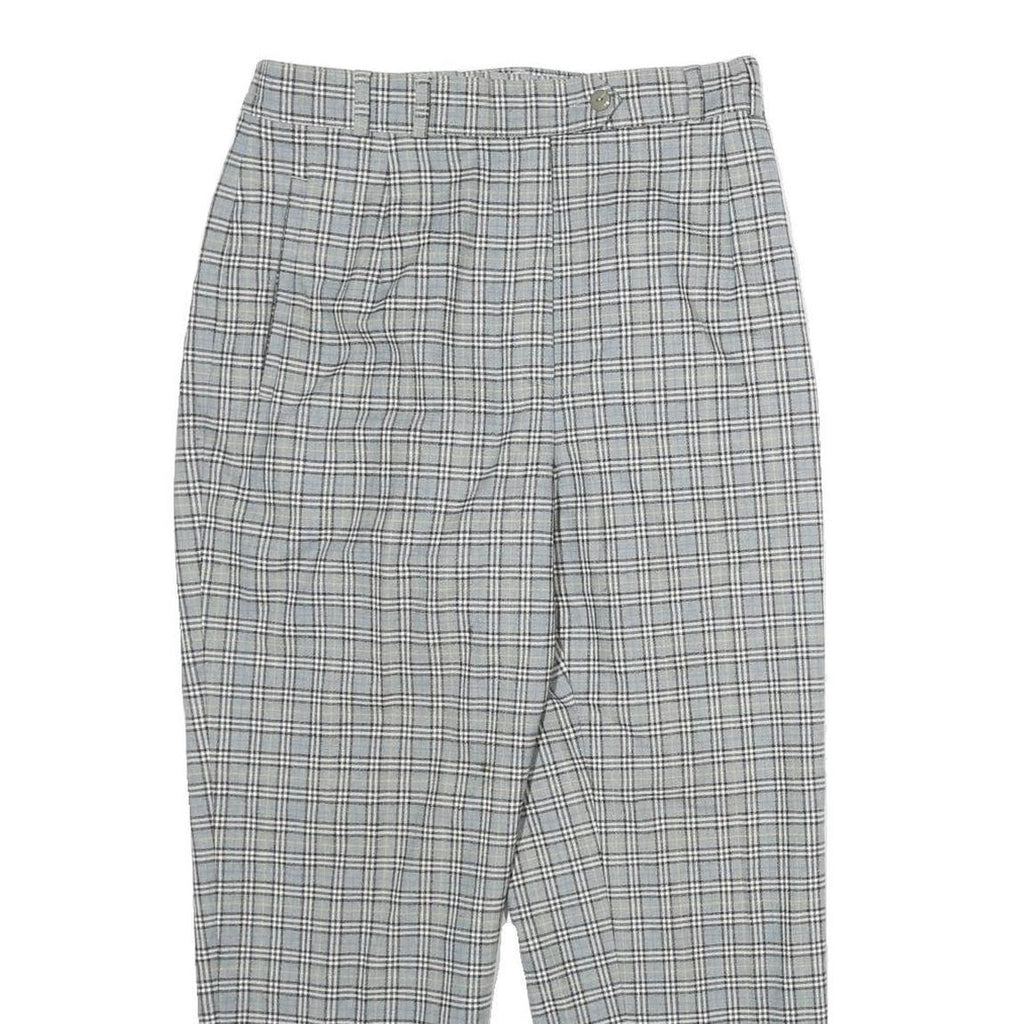 PRIESS Womens Wool Blend Grey Checked Regular Fit Straight Leg Trousers W28 L26