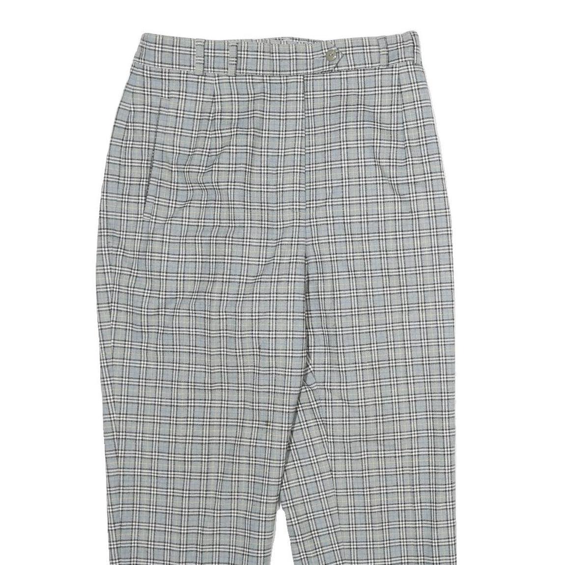 PRIESS Womens Wool Blend Grey Checked Regular Fit Straight Leg Trousers W28 L26