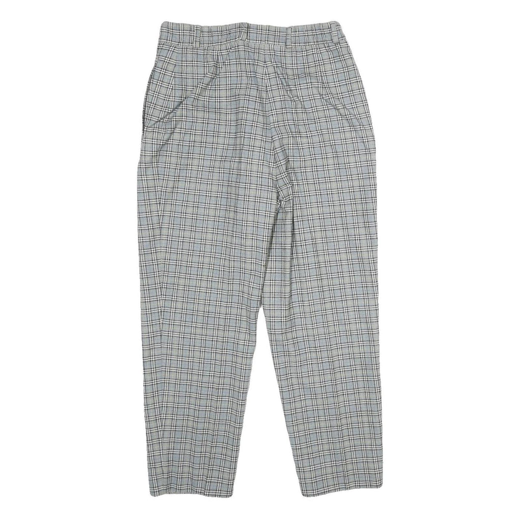 PRIESS Womens Wool Blend Grey Checked Regular Fit Straight Leg Trousers W28 L26
