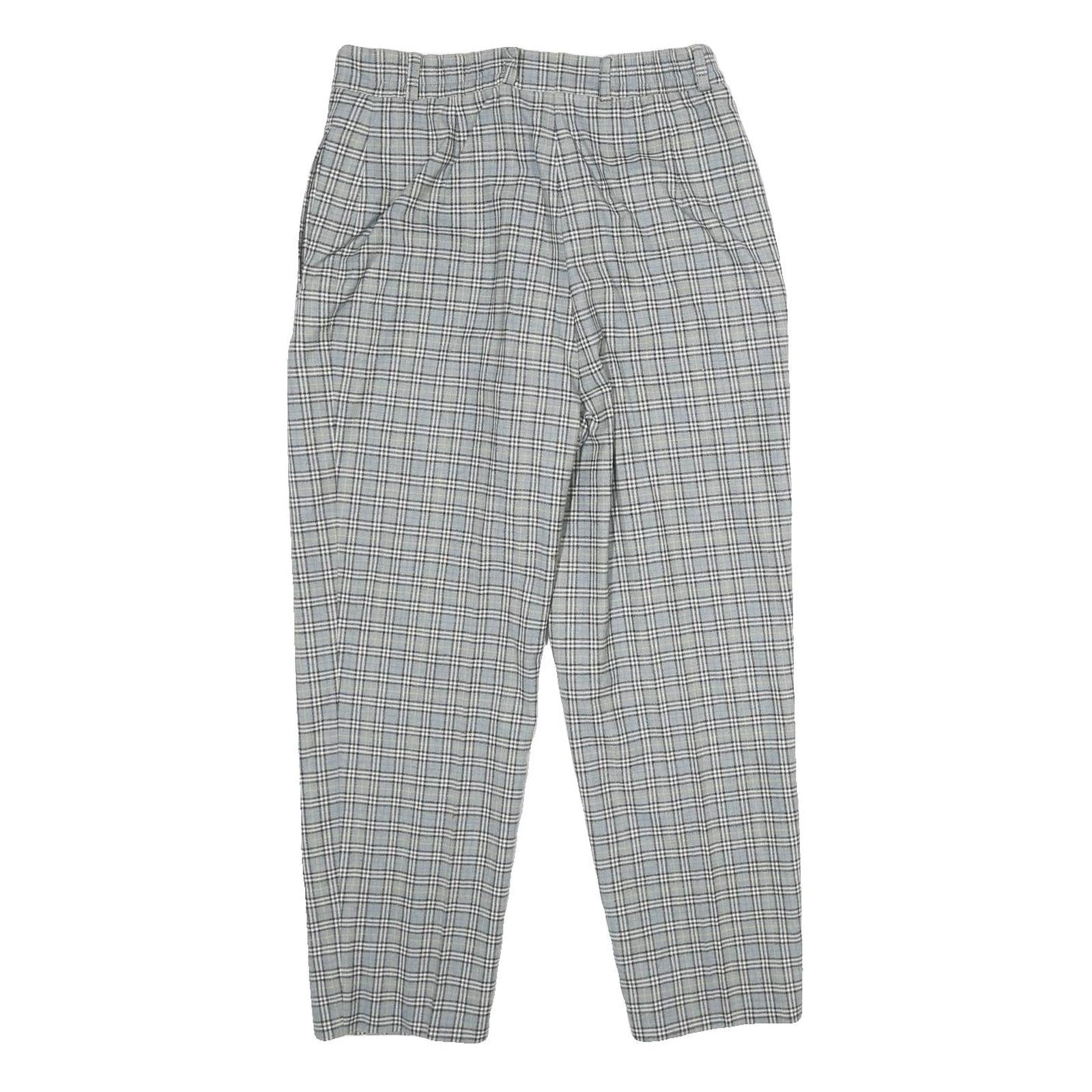 PRIESS Womens Wool Blend Grey Checked Regular Fit Straight Leg Trousers W28 L26