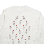Womens Light Grey Sweatshirt Bunny Balloon Graphic Crew Neck M Casual Cotton