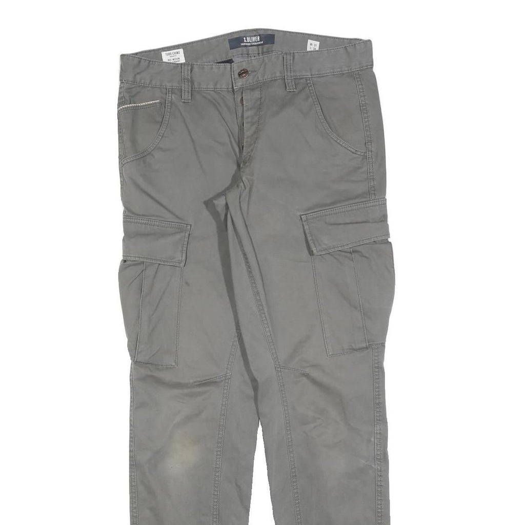 S OLIVER Mens Slim Cargo Cotton Blend Grey Trousers W31 L34 Casual Pockets