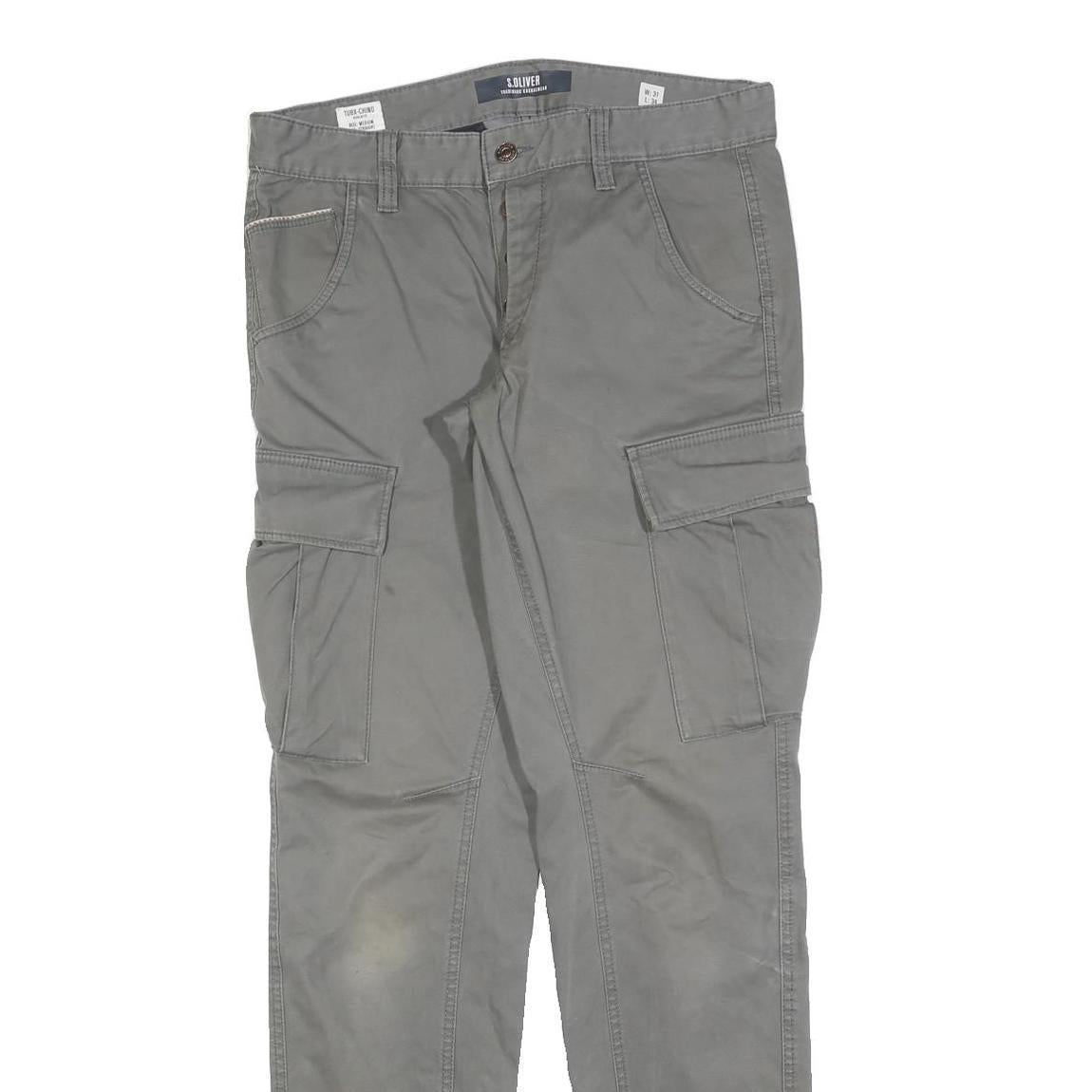S OLIVER Mens Slim Cargo Cotton Blend Grey Trousers W31 L34 Casual Pockets