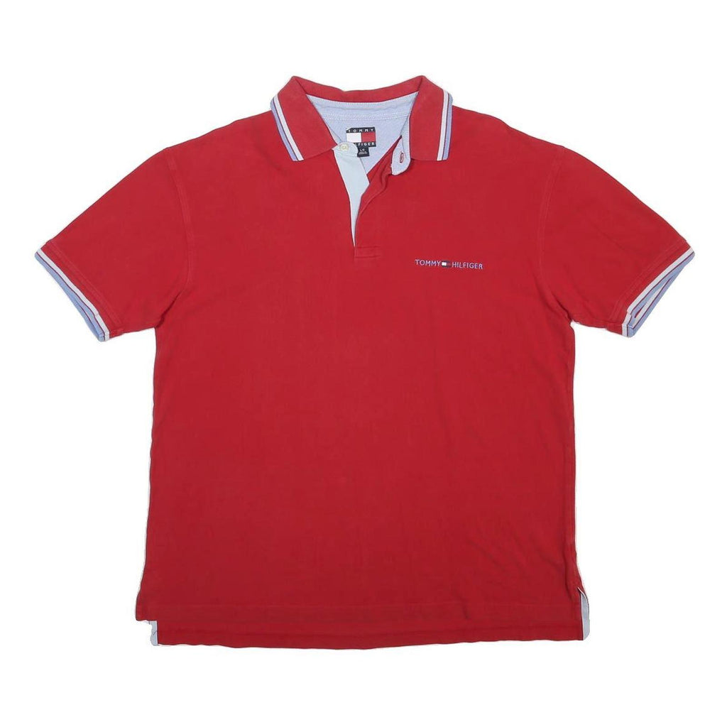 TOMMY HILFIGER Mens Red Short Sleeve Plain Polo Shirt L Cotton Blend