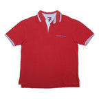 TOMMY HILFIGER Mens Red Short Sleeve Plain Polo Shirt L Cotton Blend