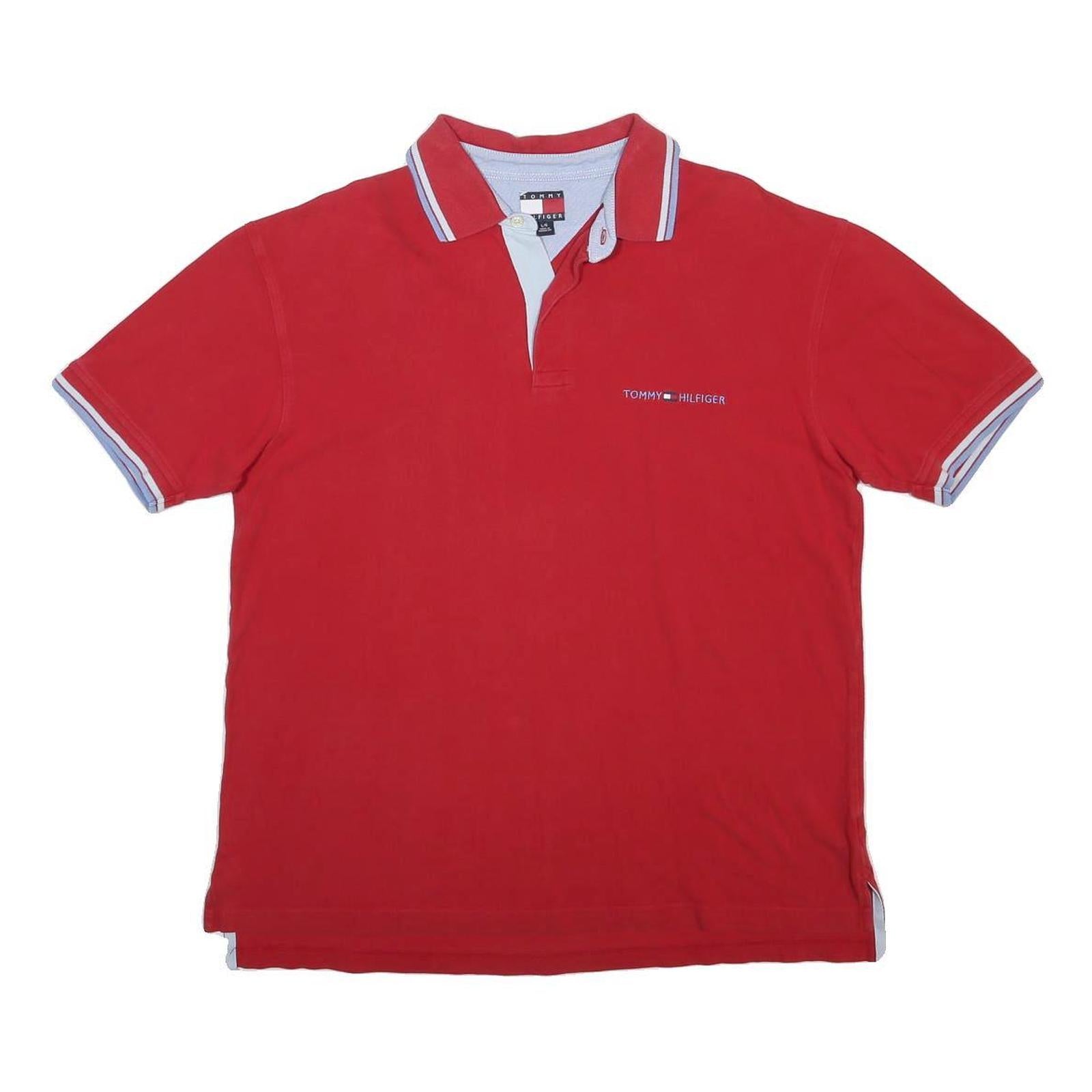 TOMMY HILFIGER Mens Red Short Sleeve Plain Polo Shirt L Cotton Blend
