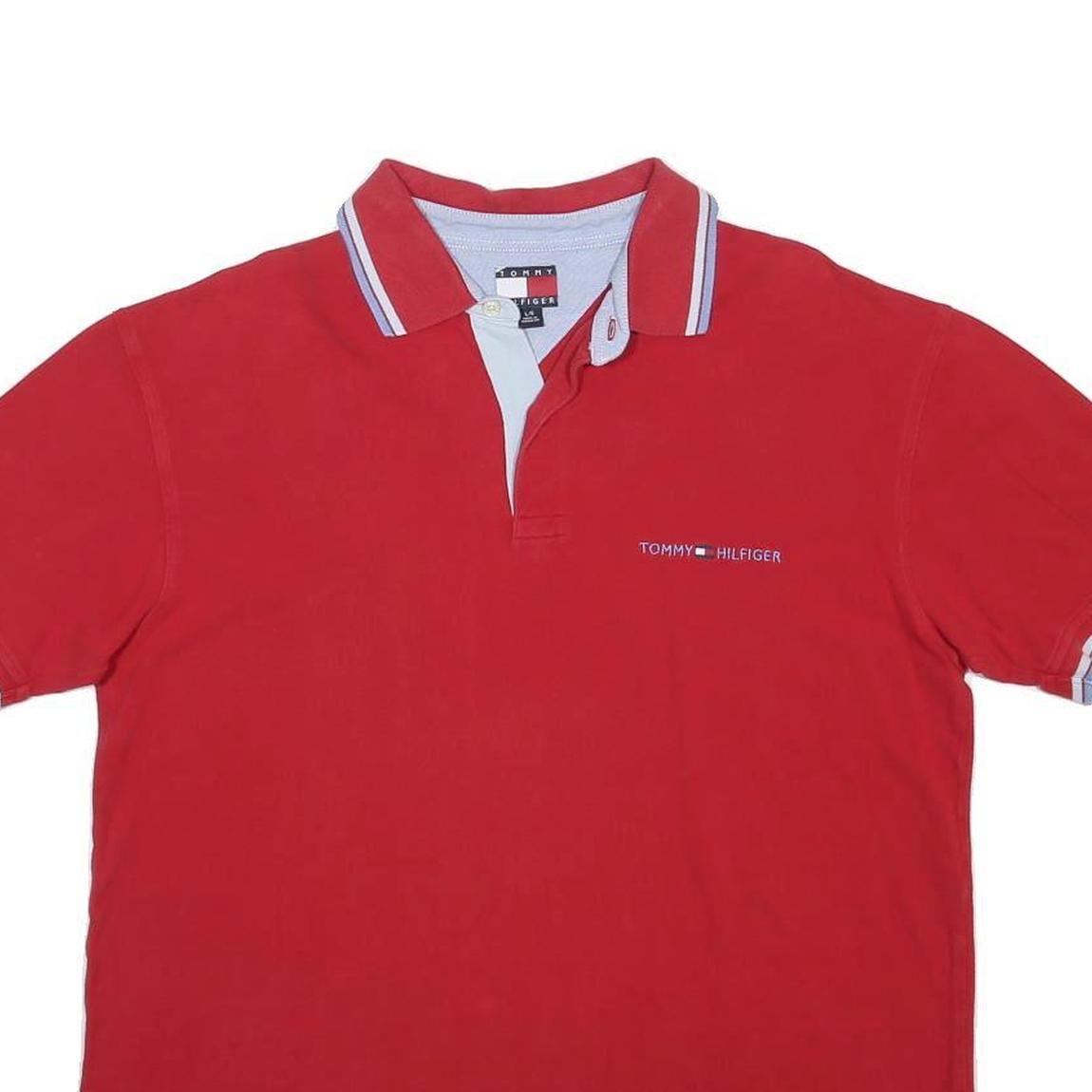 TOMMY HILFIGER Mens Red Short Sleeve Plain Polo Shirt L Cotton Blend