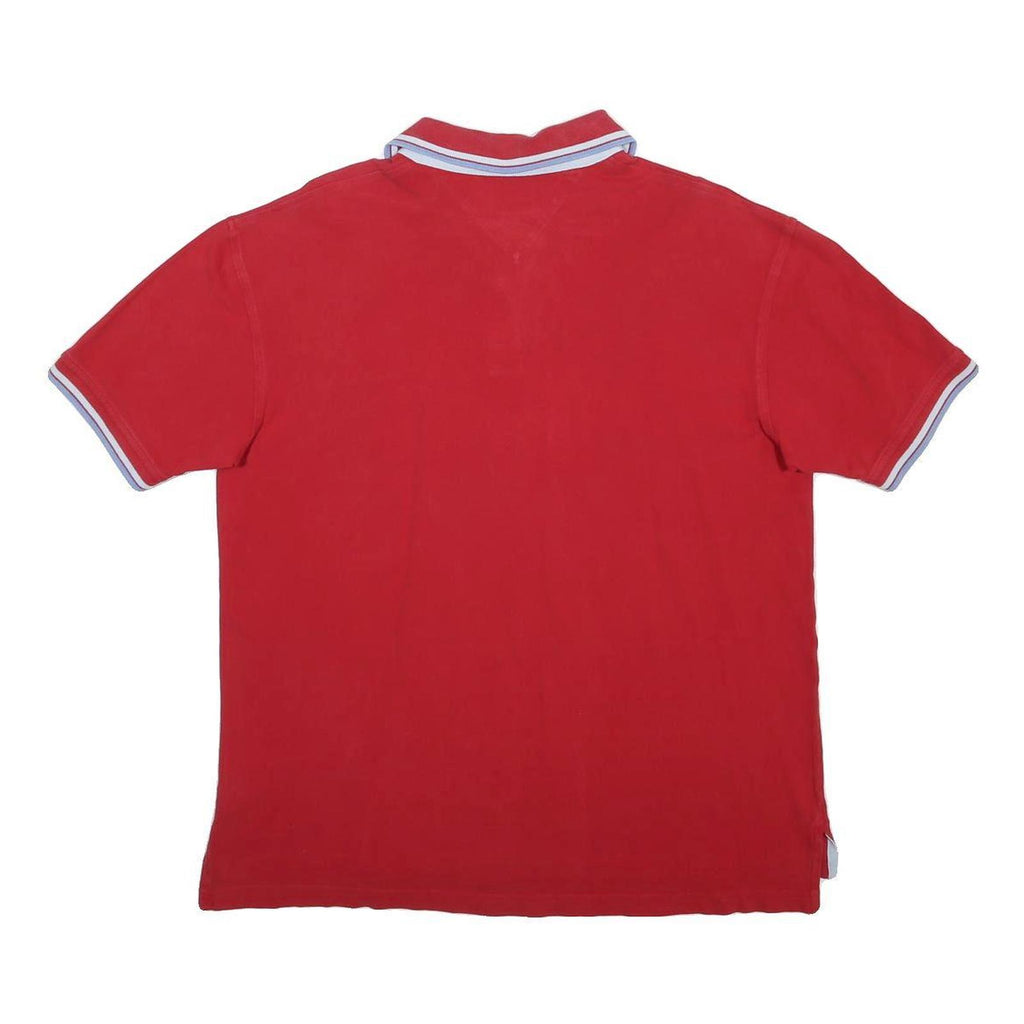 TOMMY HILFIGER Mens Red Short Sleeve Plain Polo Shirt L Cotton Blend
