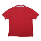 TOMMY HILFIGER Mens Red Short Sleeve Plain Polo Shirt L Cotton Blend