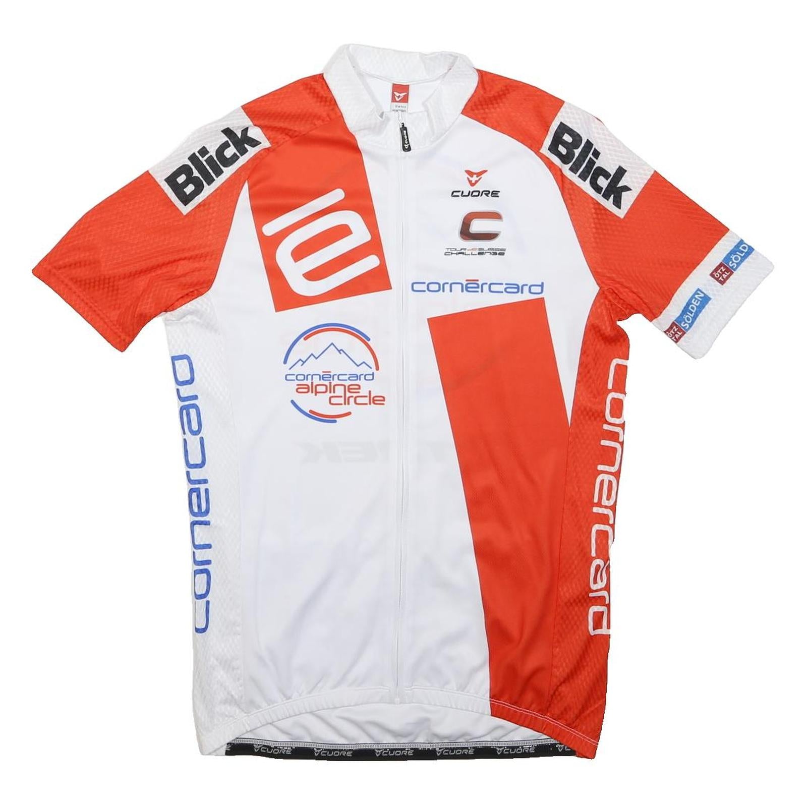 CUORE Mens White & Red Cycling Jersey L Short Sleeve Collared Sports T-Shirt