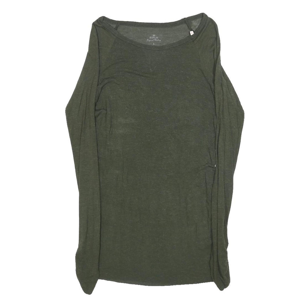 REPLY Womens Green Plain Pullover Round Neck Basic Knit S Lightweight Jumper