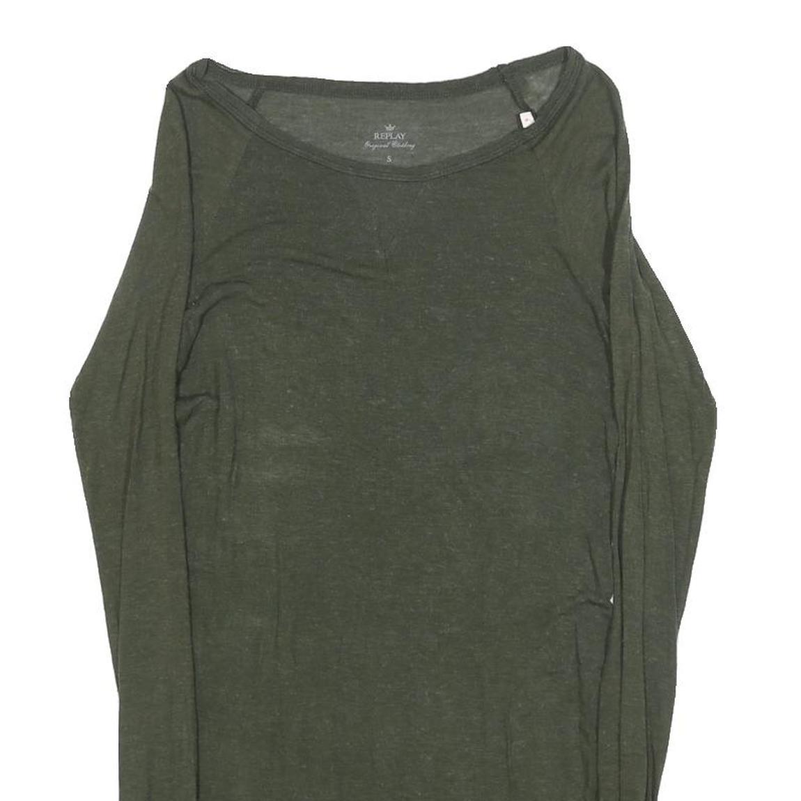 REPLY Womens Green Plain Pullover Round Neck Basic Knit S Lightweight Jumper