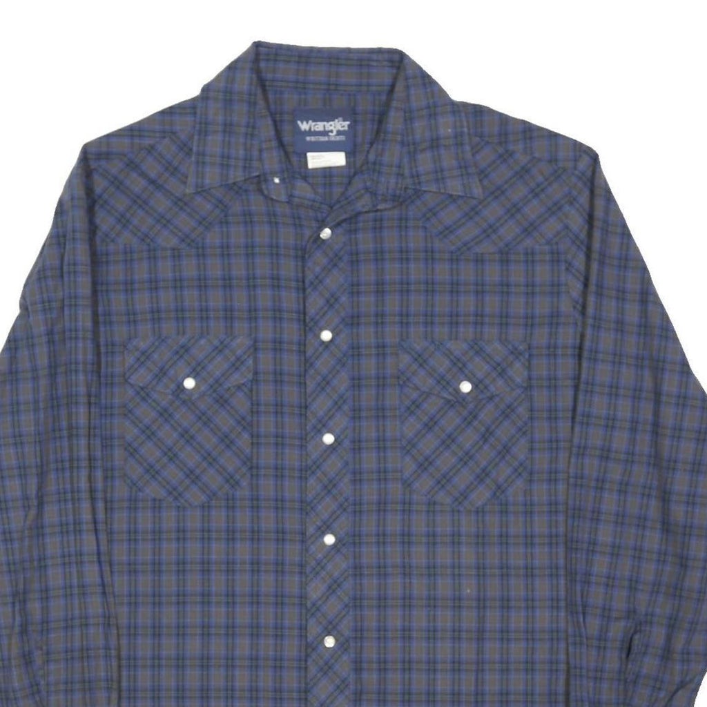 WRANGLER Mens Blue & Grey Check Shirt M Cotton Blend Long Sleeve Button Pocket