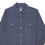 WRANGLER Mens Blue & Grey Check Shirt M Cotton Blend Long Sleeve Button Pocket