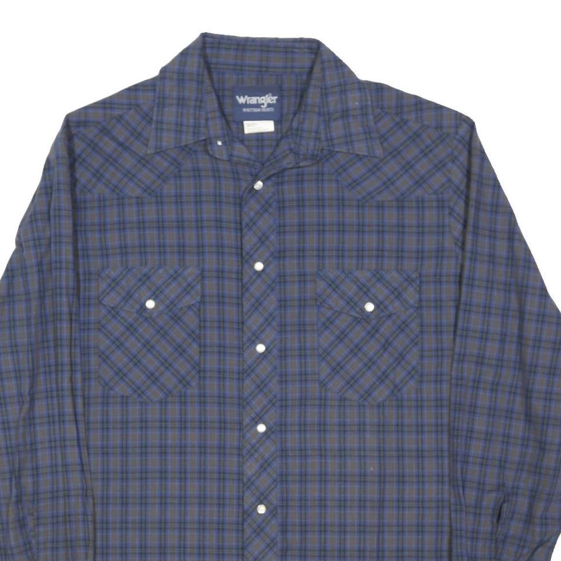 WRANGLER Mens Blue & Grey Check Shirt M Cotton Blend Long Sleeve Button Pocket