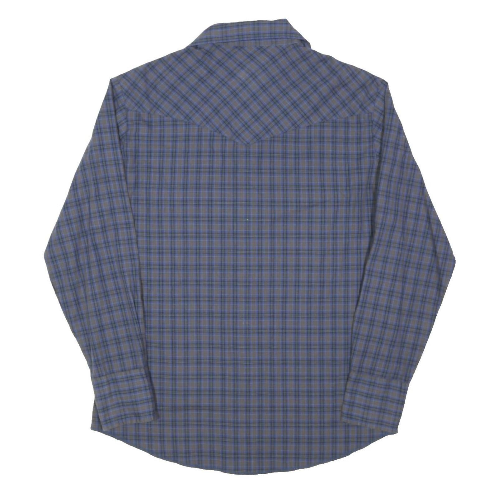 WRANGLER Mens Blue & Grey Check Shirt M Cotton Blend Long Sleeve Button Pocket