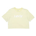 LEVI'S Womens Yellow & White Striped Graphic Cropped T-Shirt S Short Sleeve Crew