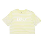 LEVI'S Womens Yellow & White Striped Graphic Cropped T-Shirt S Short Sleeve Crew