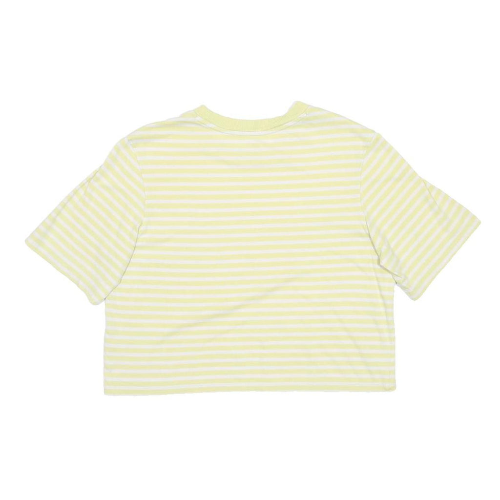 LEVI'S Womens Yellow & White Striped Graphic Cropped T-Shirt S Short Sleeve Crew