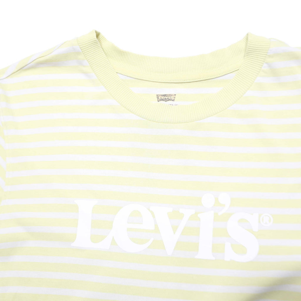 LEVI'S Womens Yellow & White Striped Graphic Cropped T-Shirt S Short Sleeve Crew