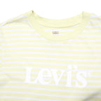 LEVI'S Womens Yellow & White Striped Graphic Cropped T-Shirt S Short Sleeve Crew