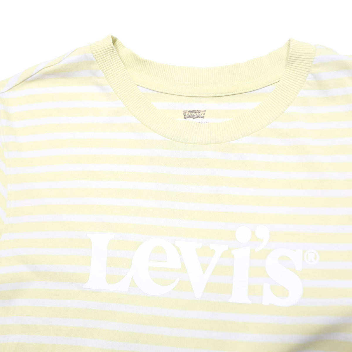 LEVI'S Womens Yellow & White Striped Graphic Cropped T-Shirt S Short Sleeve Crew