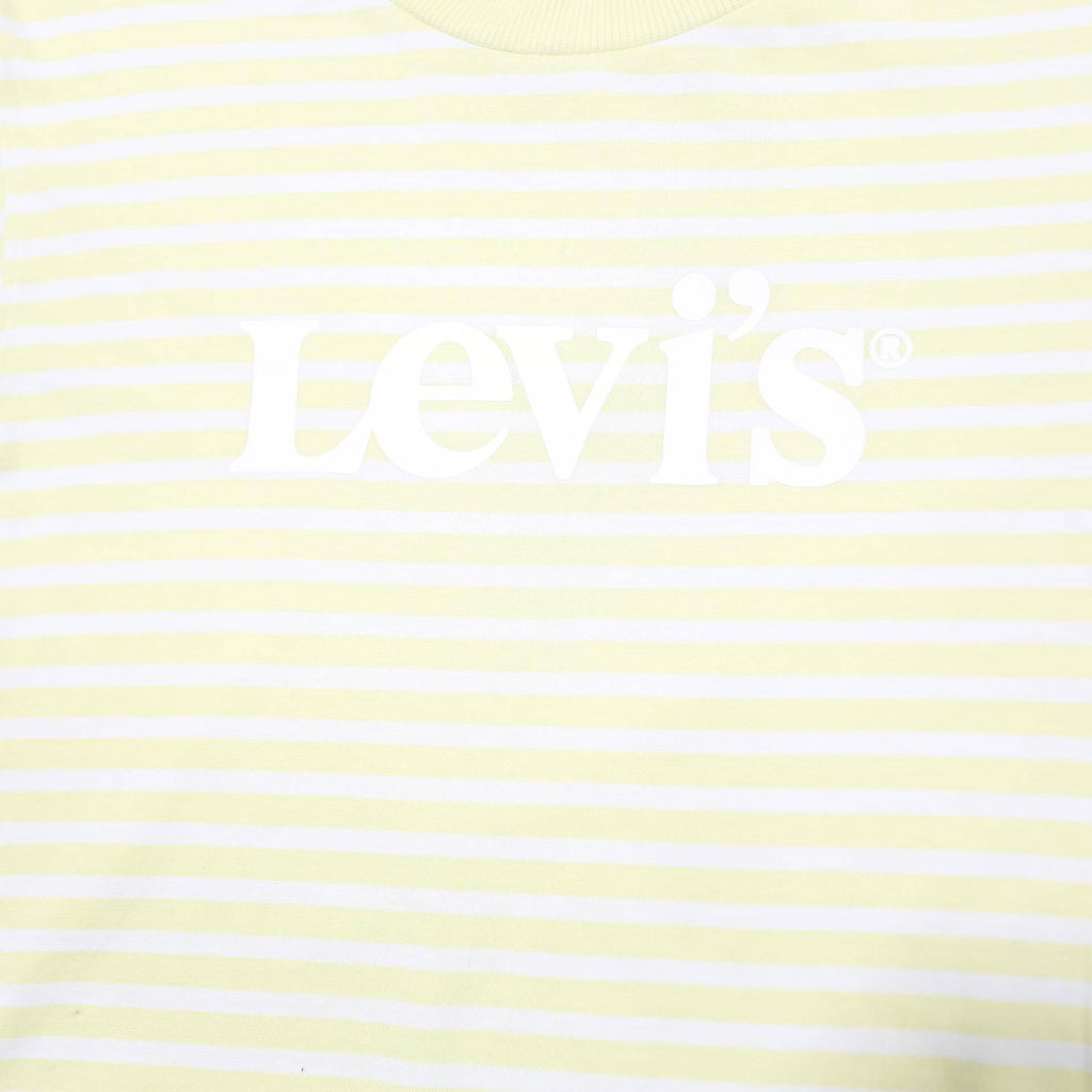 LEVI'S Womens Yellow & White Striped Graphic Cropped T-Shirt S Short Sleeve Crew