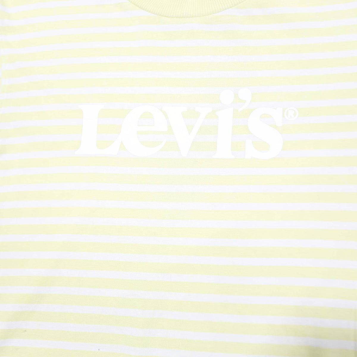 LEVI'S Womens Yellow & White Striped Graphic Cropped T-Shirt S Short Sleeve Crew