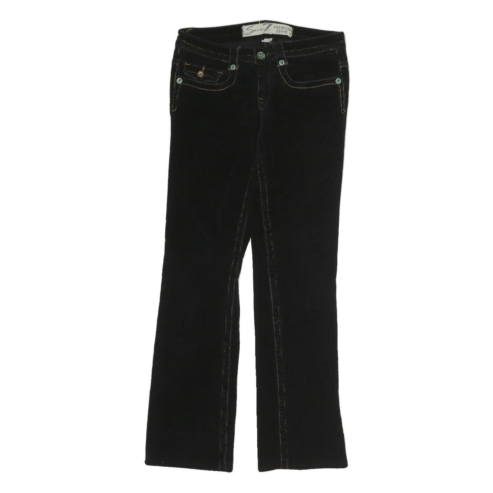 SEVEN7 Womens Black Cotton Regular Fit Straight Trousers W27 L30 Denim Style