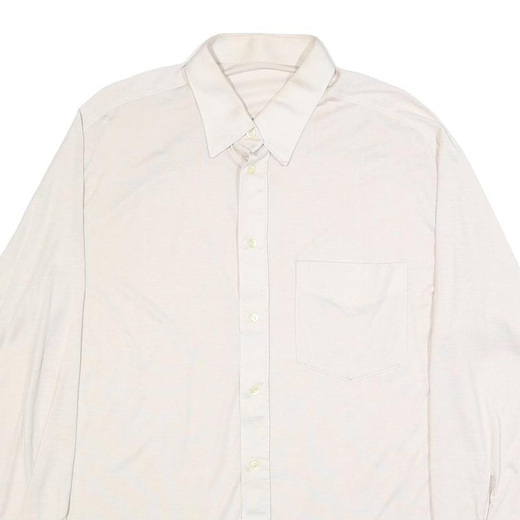 Mens White Plain Synthetic Shirt L Long Sleeve Button Closure Relaxed Fit