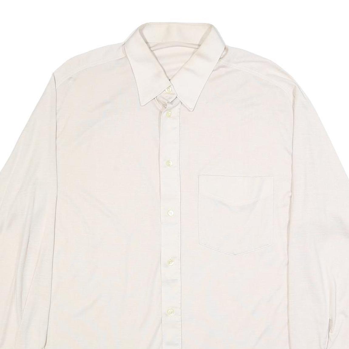 Mens White Plain Synthetic Shirt L Long Sleeve Button Closure Relaxed Fit