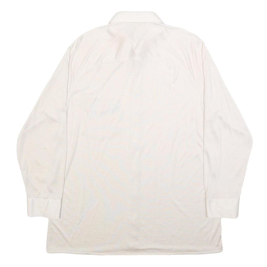Mens White Plain Synthetic Shirt L Long Sleeve Button Closure Relaxed Fit