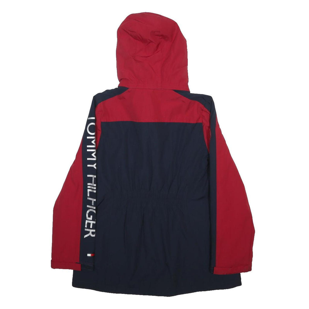 TOMMY HILFIGER Womens Red & Navy Logo Zip Jacket L Synthetic Colourblock Casual