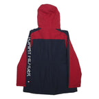 TOMMY HILFIGER Womens Red & Navy Logo Zip Jacket L Synthetic Colourblock Casual