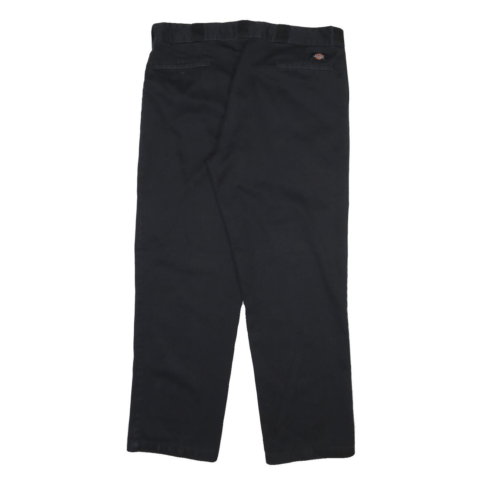 DICKIES Mens Black Regular Fit Straight Leg Trousers Cotton Blend W38 L31 Zip