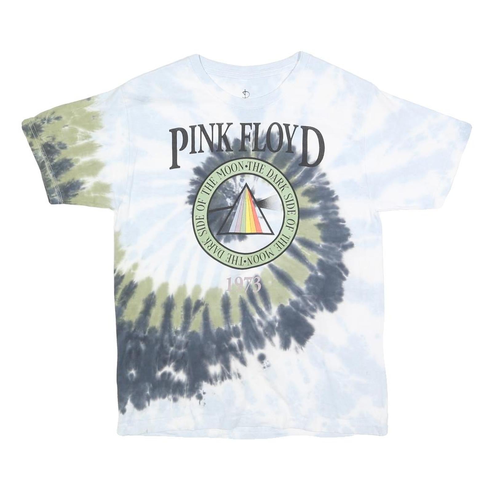 PINK FLOYD Womens Blue & Green Tie Dye Graphic T-Shirt M Short Sleeve Crew Neck