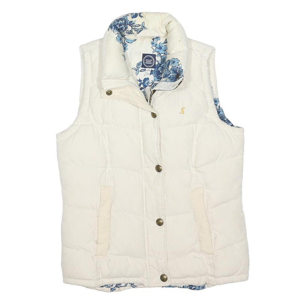 JOULES Womens White Floral Lined Puffer Gilet UK 8 Polyester Blend Zip Vest
