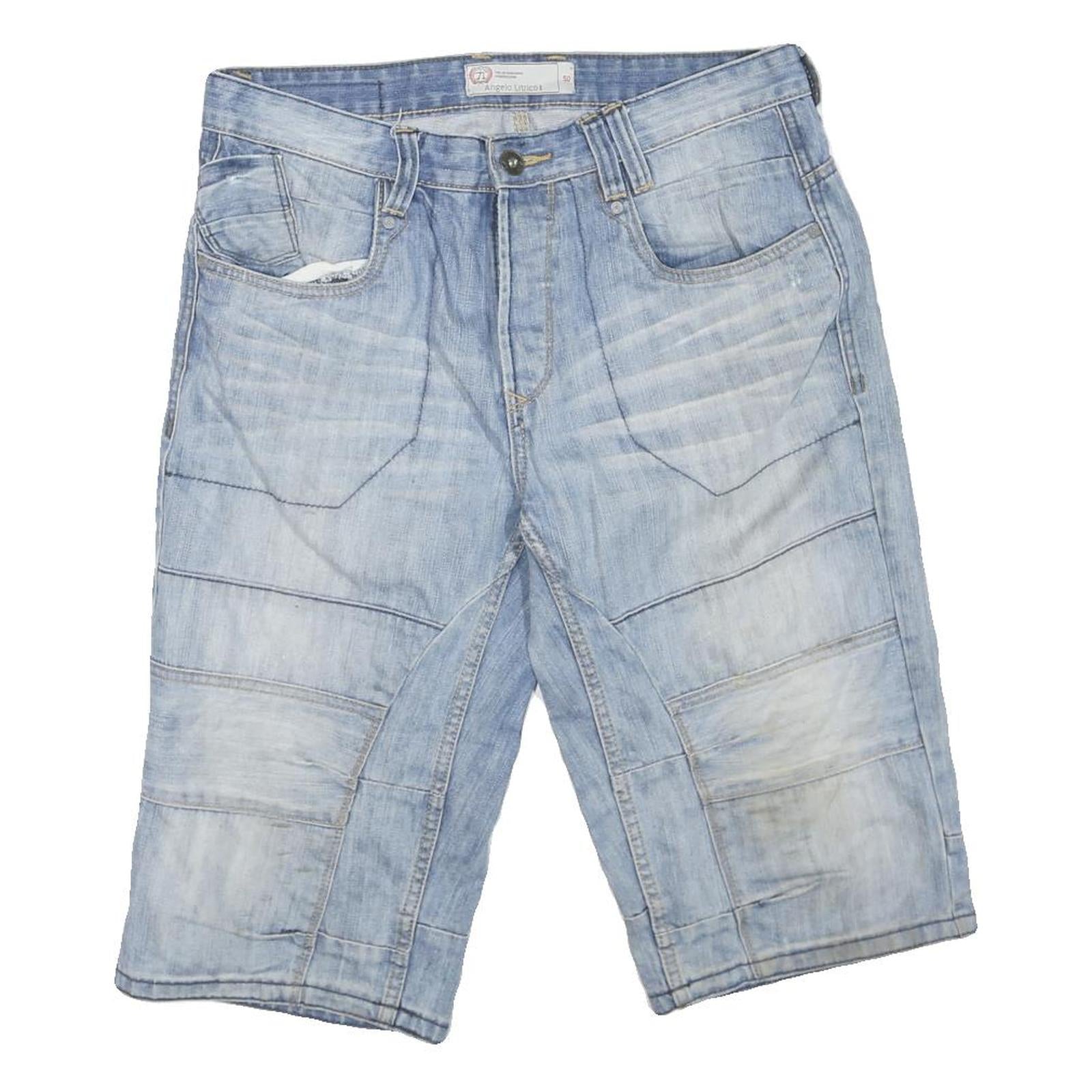 ANGELO LITRICO Mens Shorts Blue Casual M W34 Long Length Patchwork