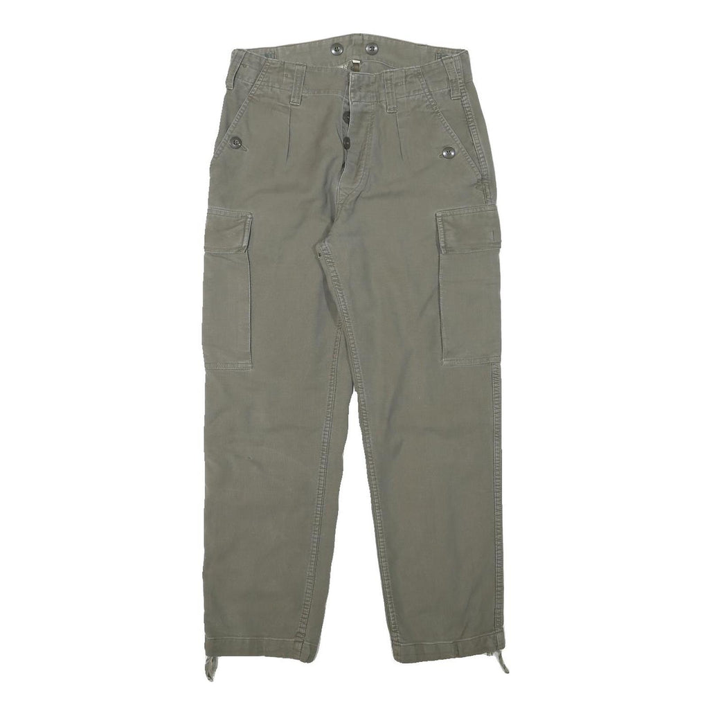 Mens Relaxed Fit Beige Cotton Blend Cargo Trousers W28 L26 Button Closure Casual
