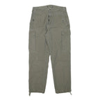 Mens Relaxed Fit Beige Cotton Blend Cargo Trousers W28 L26 Button Closure Casual