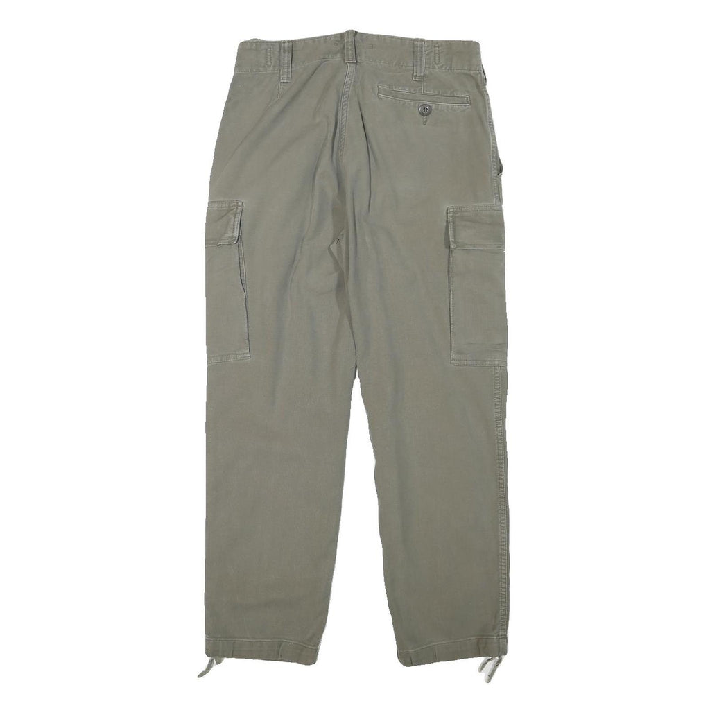Mens Relaxed Fit Beige Cotton Blend Cargo Trousers W28 L26 Button Closure Casual