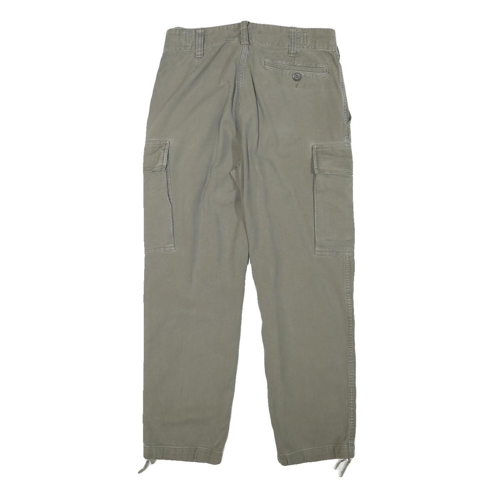 Mens Relaxed Fit Beige Cotton Blend Cargo Trousers W28 L26 Button Closure Casual