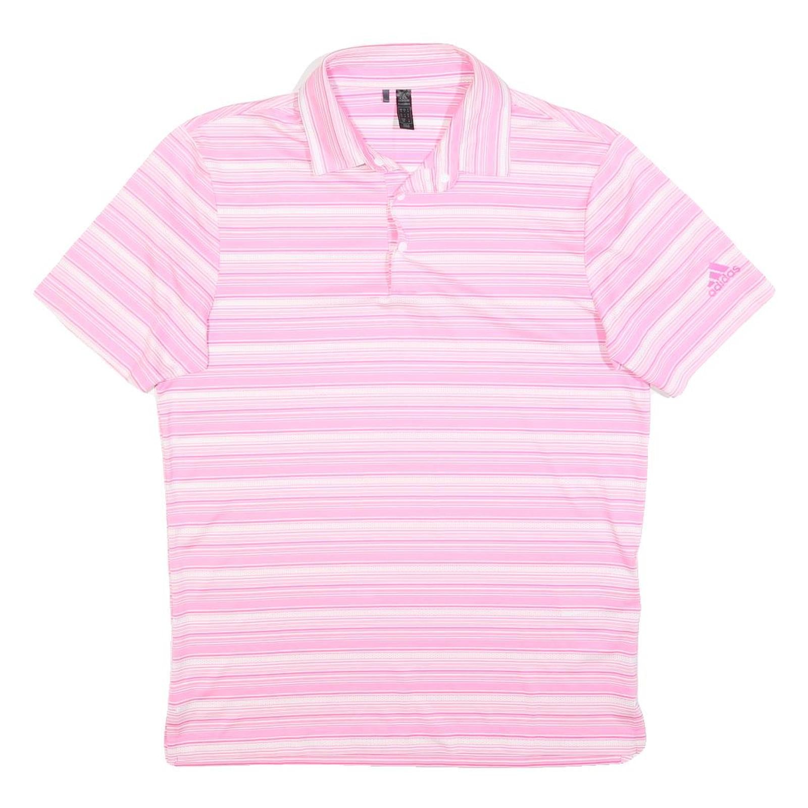 ADIDAS Mens Pink & White Striped Short Sleeve Polo Shirt S Performance Golf