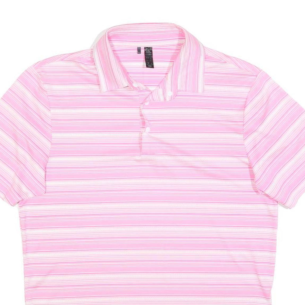 ADIDAS Mens Pink & White Striped Short Sleeve Polo Shirt S Performance Golf