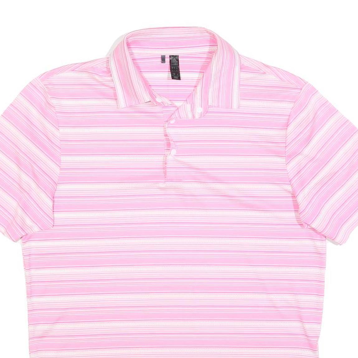 ADIDAS Mens Pink & White Striped Short Sleeve Polo Shirt S Performance Golf